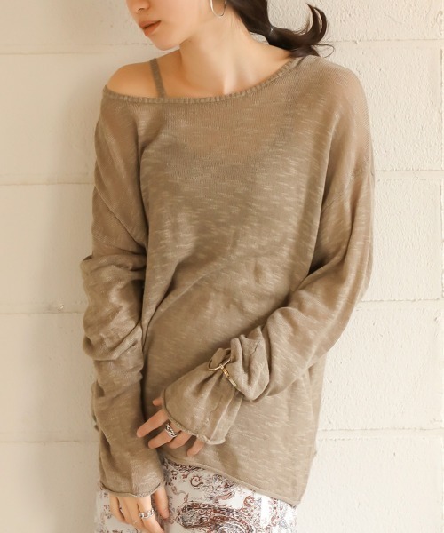 Bab（バブ）の「【WEB限定】◆シースルー◆ニットキャミSETルーズサマーニットトップス/シンプルシアーニットアンサンブル（ニット/セーター・レディース・ブラック/ベージュ/オフホワイト・FREE）」の3枚目の写真