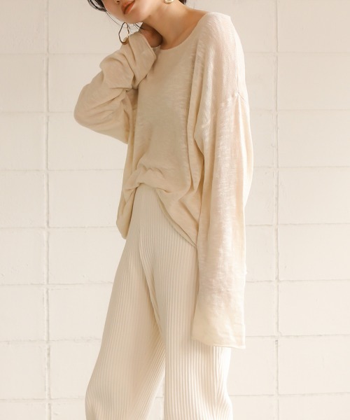 Bab（バブ）の「【WEB限定】◆シースルー◆ニットキャミSETルーズサマーニットトップス/シンプルシアーニットアンサンブル（ニット/セーター・レディース・ブラック/ベージュ/オフホワイト・FREE）」の5枚目の写真