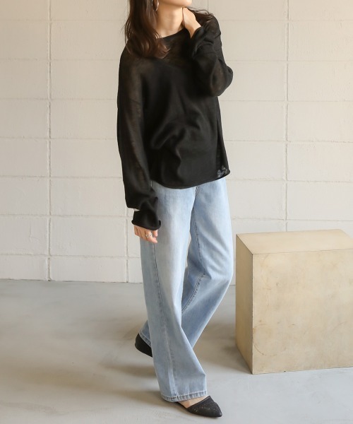 Bab（バブ）の「【WEB限定】◆シースルー◆ニットキャミSETルーズサマーニットトップス/シンプルシアーニットアンサンブル（ニット/セーター・レディース・ブラック/ベージュ/オフホワイト・FREE）」の12枚目の写真