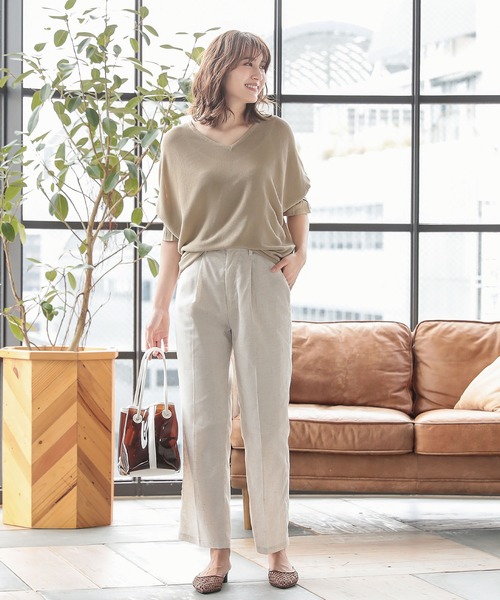 KOBE LETTUCE（コウベレタス）の「センタープレスリネンブレンドストレートパンツ（その他パンツ・レディース・ホワイト系その他/ベージュ/ブラウン系その他/カーキ・FREE）」の12枚目の写真