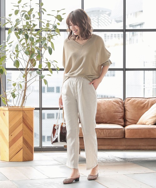 KOBE LETTUCE（コウベレタス）の「センタープレスリネンブレンドストレートパンツ（その他パンツ・レディース・ホワイト系その他/ベージュ/ブラウン系その他/カーキ・FREE）」の14枚目の写真