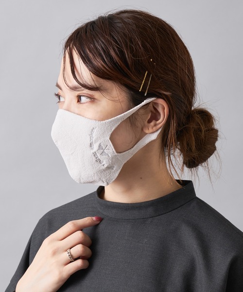 PUAL CE CIN(ピュアルセシン)の「JAPAN MADEシームレス和紙マスク刺繍ver(マスク・レディース・オフホワイト/グレー/ベージュ/パープル・FREE)」の2枚目の写真