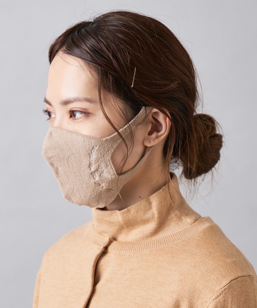 PUAL CE CIN(ピュアルセシン)の「JAPAN MADEシームレス和紙マスク刺繍ver(マスク・レディース・オフホワイト/グレー/ベージュ/パープル・FREE)」の5枚目の写真