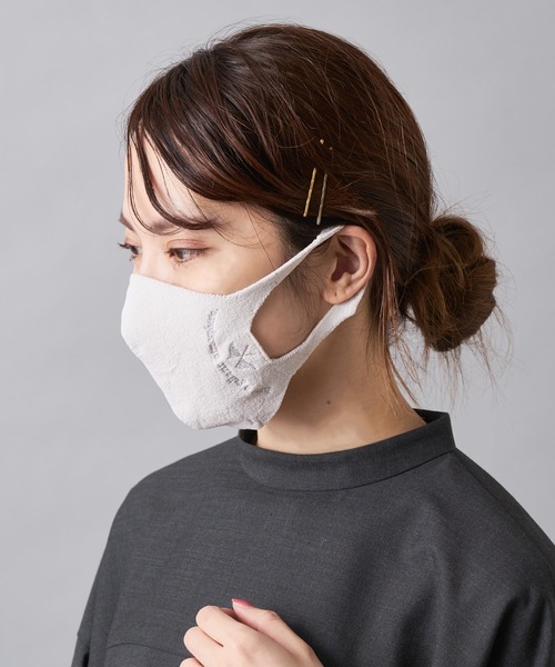 PUAL CE CIN(ピュアルセシン)の「JAPAN MADEシームレス和紙マスク刺繍ver(マスク・レディース・オフホワイト/グレー/ベージュ/パープル・FREE)」の10枚目の写真