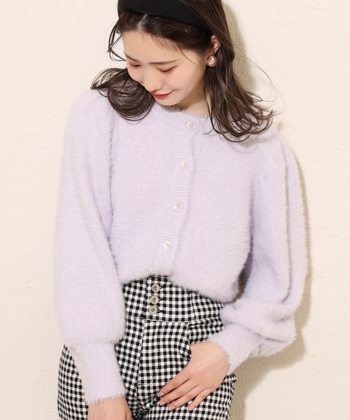 one after another NICE CLAUP（ワンアフターアナザーナイスクラップ）の「カラ―フェザーカーディガン（ニット/セーター・レディース・アイボリー/ブラック/ブルーグレー/ブラウン/グリーン/ピンク/オレンジ/ラベンダー・FREE）」の6枚目の写真