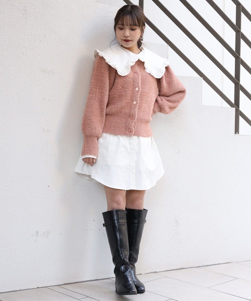 one after another NICE CLAUP（ワンアフターアナザーナイスクラップ）の「カラ―フェザーカーディガン（ニット/セーター・レディース・アイボリー/ブラック/ブルーグレー/ブラウン/グリーン/ピンク/オレンジ/ラベンダー・FREE）」の20枚目の写真