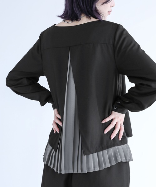 kOhAKU（コハク）の「シフォンプリーツ切替セットアップ【セットアップ2点セット】（パンツドレス・レディース・ライトグレー/ブラック・2/1）」の3枚目の写真