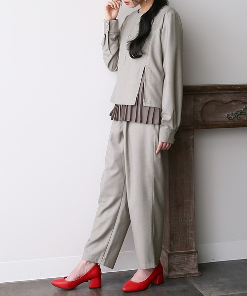 kOhAKU（コハク）の「シフォンプリーツ切替セットアップ【セットアップ2点セット】（パンツドレス・レディース・ライトグレー/ブラック・2/1）」の21枚目の写真
