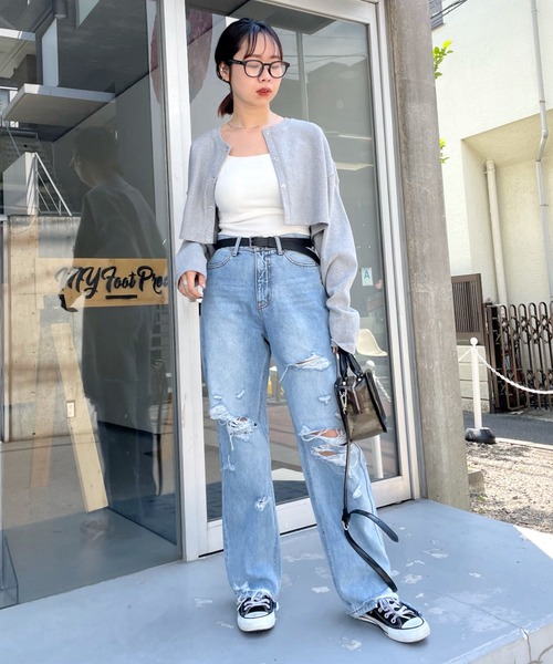 WHO'S WHO gallery（フーズフーギャラリー）の「リングドットコンパクトカーデ（カーディガン/ボレロ・レディース・チャコールグレー/ライトグレー/ベージュ系その他/パープル系その他・FREE）」の6枚目の写真