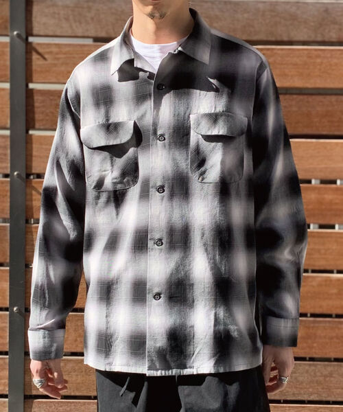 GLOSTER（グロスター）の「オンブレチェック オープンカラーシャツ（シャツ/ブラウス・メンズ・グレー系その他5/ブラウン系その他5・L/M/S）」の2枚目の写真