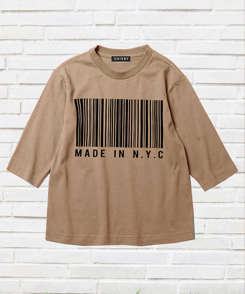 THE CASUAL(カジュアル)の「7分袖 プリント クルーネック Tシャツ カットソー キッズ(Tシャツ/カットソー・キッズ・ベージュ/ミント/チャコール/ホワイト系/杢グレー/ブラック系/モカ/オレンジ/オフホワイト/ブラック・120cm/160cm/140cm/110cm/130cm/150cm)」の1枚目の写真