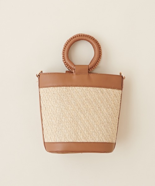 natural couture(ナチュラルクチュール)の「かがりハンドルバケツバッグ(ハンドバッグ・レディース・ブラック/ブラウン・FREE)」の6枚目の写真