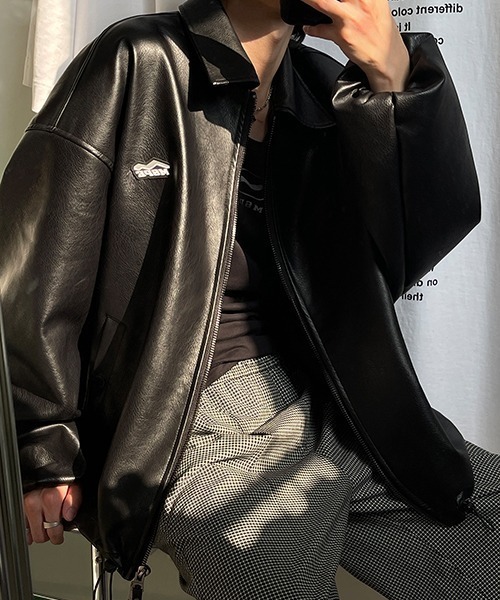 MASONPRINCE(メイソンプリンス)の「【MASONPRINCE】Oversized MSPE new logo single leather jacket PY0918(ライダースジャケット・メンズ・ブラック・S/M/L/XL)」の4枚目の写真