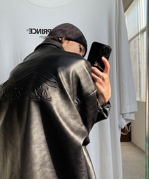 MASONPRINCE(メイソンプリンス)の「【MASONPRINCE】Oversized MSPE new logo single leather jacket PY0918(ライダースジャケット・メンズ・ブラック・S/M/L/XL)」の6枚目の写真