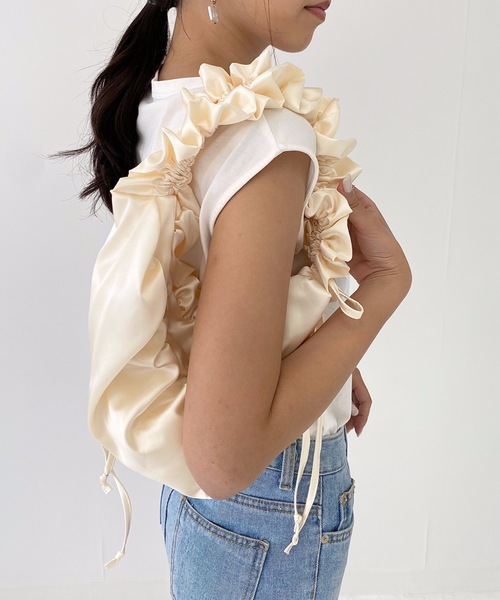 StyleSea（スタイルシー）の「シャーリングショルダーバッグ（ショルダーバッグ・レディース・ブラック/アイボリー/シルバー/ラベンダー・FREE）」の14枚目の写真