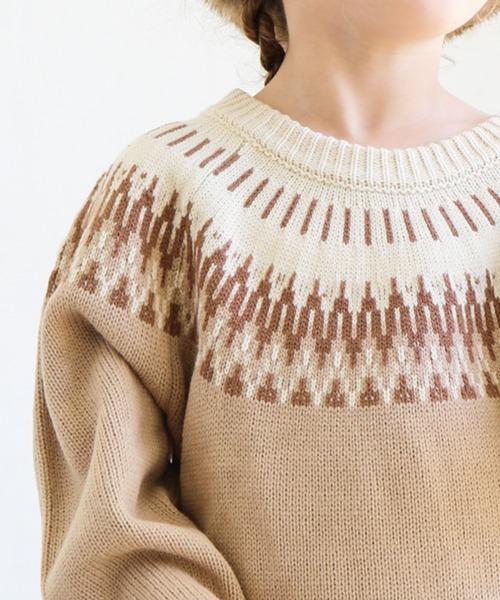 pairmanon（ペアマノン）の「【ママとおそろい】 ユニセックスクルーネックアーガイル柄長袖ニットプルオーバー（ニット/セーター・キッズ・ベージュ/アイボリー・140/110/100/90/150/120/130）」の9枚目の写真