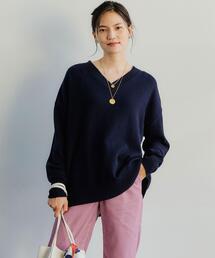 green label relaxing | LAUNDRY W/N Vネック プルオーバー ニット ボーダー -ウォッシャブル-(ニット/セーター)