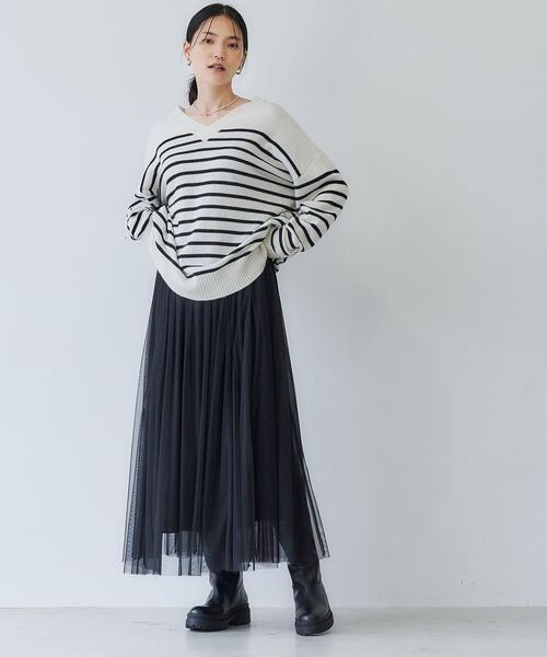 green label relaxing(グリーンレーベルリラクシング)の「LAUNDRY ランドリー W/N Vネック プルオーバー ニット ボーダー -ウォッシャブル-(ニット/セーター・レディース・ネイビー/ライム/その他1/ナチュラル/ライラック/ピンク/ターコイズブルー/その他2・FREE)」の13枚目の写真