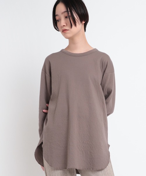Audition(オーディション)の「M1726 オーガニック接結天竺デザインスリーブプルオーバー(Tシャツ/カットソー・レディース・ダークベージュ/ベビーピンク/オフホワイト・MEDIUM)」の3枚目の写真