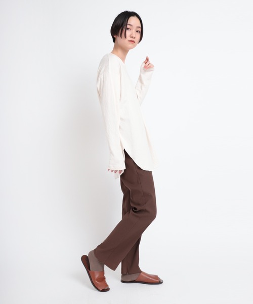 Audition(オーディション)の「M1726 オーガニック接結天竺デザインスリーブプルオーバー(Tシャツ/カットソー・レディース・ダークベージュ/ベビーピンク/オフホワイト・MEDIUM)」の13枚目の写真