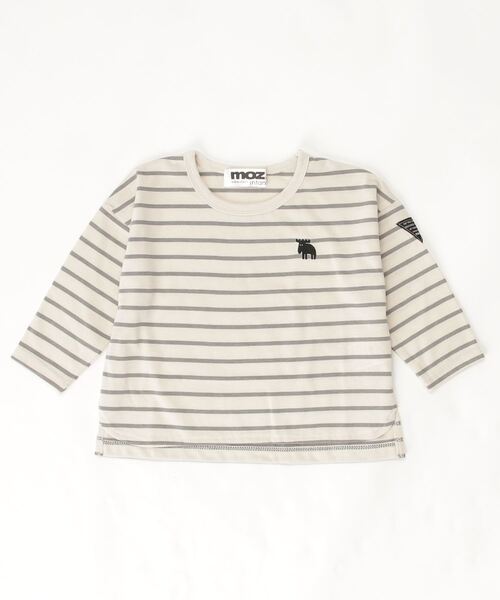 moz(モズ)の「【MOZ】EM3481 先染めボーダー長袖Tシャツ(Tシャツ/カットソー・キッズ・グレー/アイボリー・90/80/95)」の2枚目の写真