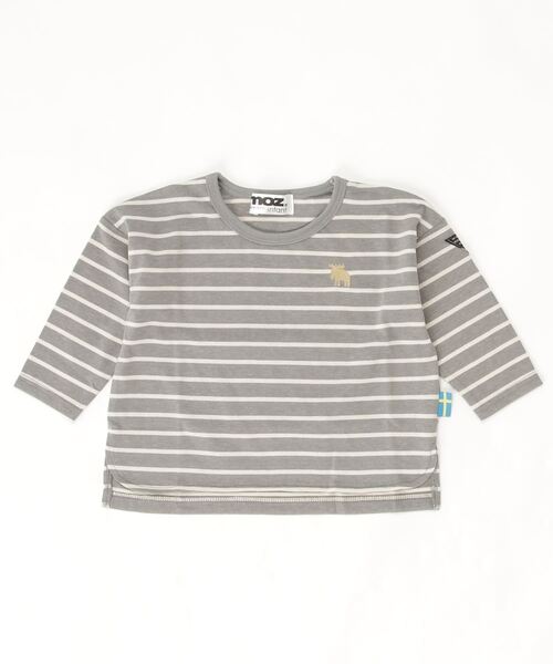 moz(モズ)の「【MOZ】EM3481 先染めボーダー長袖Tシャツ(Tシャツ/カットソー・キッズ・グレー/アイボリー・90/80/95)」の1枚目の写真
