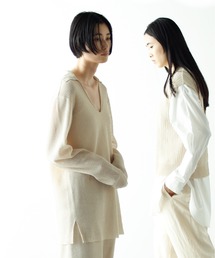 UNDECORATED アンデコレイテッド / WASHI KNIT TOP 和紙 オーバーサイズ  スキッパー 深Vネックニット（セットアップ） / UDS22804