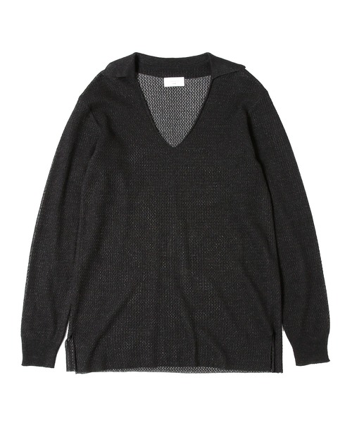 UNDECORATED（アンデコレイテッド）の「UNDECORATED アンデコレイテッド / WASHI KNIT TOP 和紙 オーバーサイズ  スキッパー 深Vネックニット（セットアップ） / UDS22804（ニット/セーター・レディース・ブラック/ベージュ・FREE）」の18枚目の写真