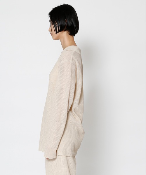 UNDECORATED（アンデコレイテッド）の「UNDECORATED アンデコレイテッド / WASHI KNIT TOP 和紙 オーバーサイズ  スキッパー 深Vネックニット（セットアップ） / UDS22804（ニット/セーター・レディース・ブラック/ベージュ・FREE）」の16枚目の写真