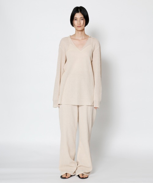 UNDECORATED（アンデコレイテッド）の「UNDECORATED アンデコレイテッド / WASHI KNIT TOP 和紙 オーバーサイズ  スキッパー 深Vネックニット（セットアップ） / UDS22804（ニット/セーター・レディース・ブラック/ベージュ・FREE）」の10枚目の写真