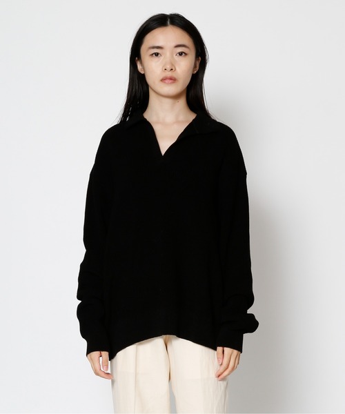 UNDECORATED（アンデコレイテッド）の「UNDECORATED アンデコレイテッド / WASHI KNIT TOP 和紙 オーバーサイズ  スキッパー 深Vネックニット（セットアップ） / UDS22804（ニット/セーター・レディース・ブラック/ベージュ・FREE）」の21枚目の写真