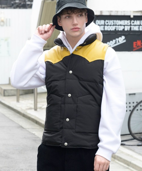 ８(eight)（エイト）の「ウエスタン切替ベスト（ダウンベスト・メンズ・ブラック/ベージュ/ネイビー/グレー/ワインレッド・MEDIUM/LARGE/X-LARGE）」の2枚目の写真