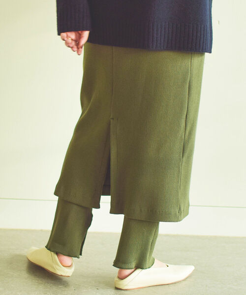 BEAMS LIGHTS（ビームスライツ）の「BEAMS LIGHTS / テレコ リブ スカート パンツ セット（スカート・レディース・ブラウン系その他2/オリーブ・ONE SIZE）」の11枚目の写真