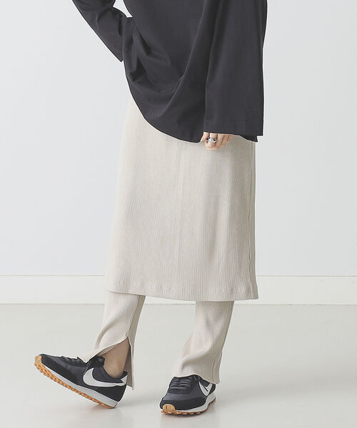 BEAMS LIGHTS（ビームスライツ）の「BEAMS LIGHTS / テレコ リブ スカート パンツ セット（スカート・レディース・ブラウン系その他2/オリーブ・ONE SIZE）」の13枚目の写真
