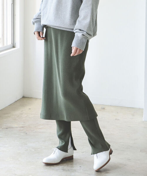 BEAMS LIGHTS（ビームスライツ）の「BEAMS LIGHTS / テレコ リブ スカート パンツ セット（スカート・レディース・ブラウン系その他2/オリーブ・ONE SIZE）」の6枚目の写真
