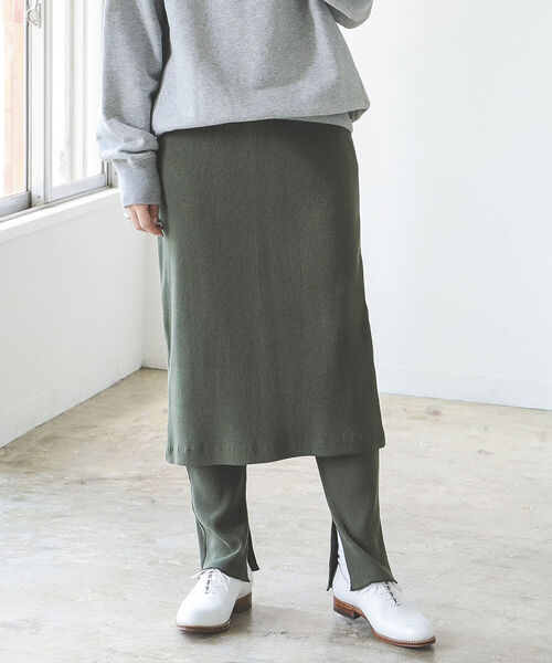 BEAMS LIGHTS（ビームスライツ）の「BEAMS LIGHTS / テレコ リブ スカート パンツ セット（スカート・レディース・ブラウン系その他2/オリーブ・ONE SIZE）」の16枚目の写真