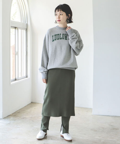 BEAMS LIGHTS（ビームスライツ）の「BEAMS LIGHTS / テレコ リブ スカート パンツ セット（スカート・レディース・ブラウン系その他2/オリーブ・ONE SIZE）」の17枚目の写真