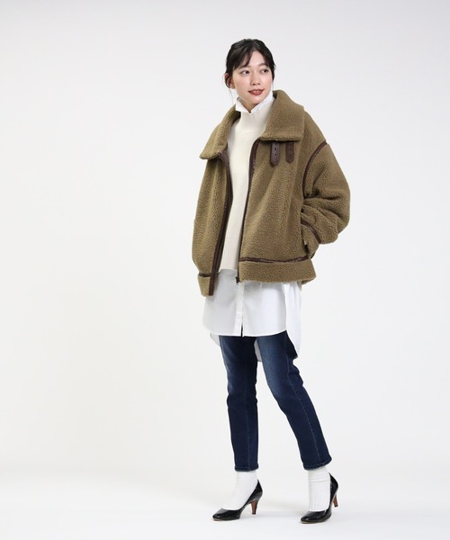 HONEYSUCKLE ROSE（ハニーサックルローズ）の「【HONEYSUCKLE ROSE】B-3ボアジャケット（その他アウター・レディース・ブラック/オフホワイト/ライトブラウン・L/M）」の14枚目の写真