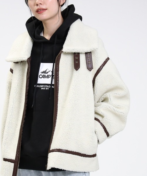 HONEYSUCKLE ROSE（ハニーサックルローズ）の「【HONEYSUCKLE ROSE】B-3ボアジャケット（その他アウター・レディース・ブラック/オフホワイト/ライトブラウン・L/M）」の5枚目の写真