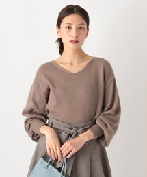 ◆【大きいサイズあり・13号】アンゴラ混ヘアリーVネックニット