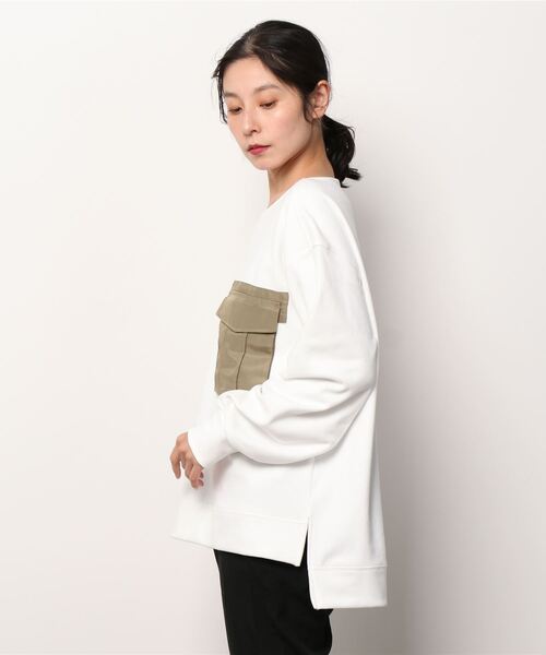 AVIREX（アヴィレックス）の「BRUSHED FABRIC PULL OVER/ ブラッシュファブリックプルーバー（Tシャツ/カットソー・レディース・オフホワイト/チャコール・FREE）」の3枚目の写真