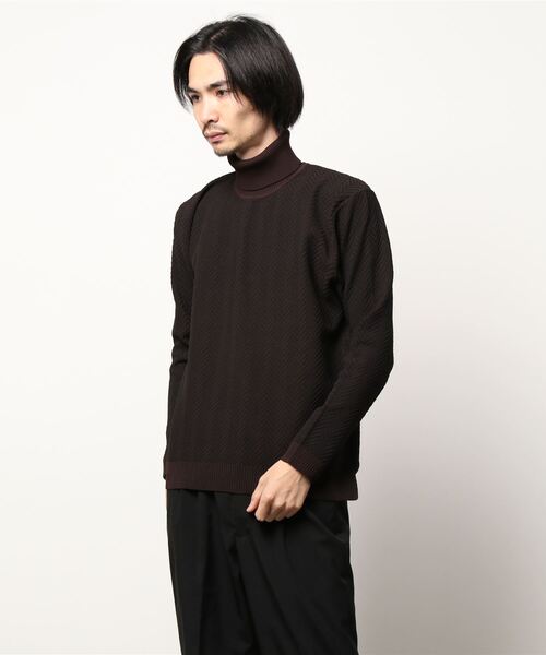 NICOLE CLUB FOR MEN（ニコルクラブフォーメン）の「【21年モデル】ヘリンボン柄タートルネックニット（ニット/セーター・メンズ・ボルドー/ダークブラウン/ブラック系その他/ブラック/オフホワイト/ホワイト×ブラック・LARGE/MEDIUM/X-LARGE）」の22枚目の写真