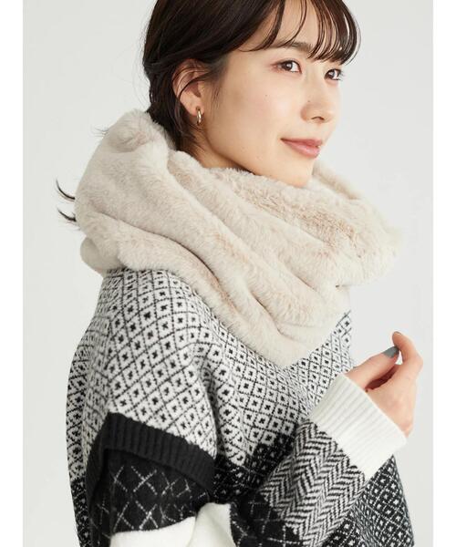 Green　Parks（グリーンパークス）の「・ボリュームツイストスヌード＊（ネックウォーマー/スヌード・レディース・ブラック/グレー/モカ/ライトベージュ・FREE）」の5枚目の写真