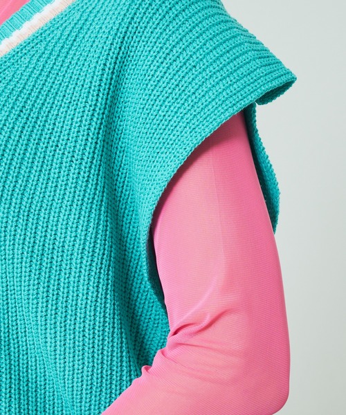 Lui's(ルイス)の「ラインニットベスト(ベスト・レディース・ホワイト/スカイブルー/ブラック・FREE)」の10枚目の写真