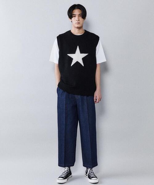 CONVERSE TOKYO（コンバーストウキョウ）の「デニムスラックスパンツ（デニムパンツ・メンズ・オフホワイト/インディゴブルー・LARGE/MEDIUM）」の4枚目の写真