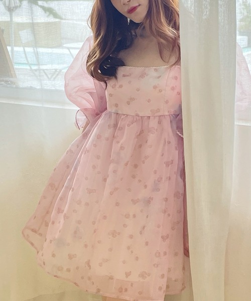 Maggy London☆フェミニンなアイレットフレアワンピース セール】【lissi Boutique】スクエアネック花柄フレアミニ