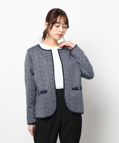 BELLUNA PLUS(ベルーナ)の「BELLUNA FORMAL 洗えるツイード調ジャケット(ノーカラージャケット・レディース・ブラック系/ネイビー系・MEDIUM/LARGE/X-LARGE)」の5枚目の写真
