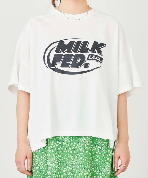 MILKFED.（ミルクフェド）の「DEFORMED LOGO BIG TOP（Tシャツ/カットソー・レディース・ホワイト/ブラック/ライトピンク・ONE SIZE）」の4枚目の写真