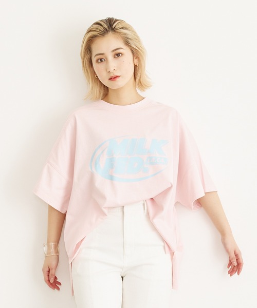 MILKFED.（ミルクフェド）の「DEFORMED LOGO BIG TOP（Tシャツ/カットソー・レディース・ホワイト/ブラック/ライトピンク・ONE SIZE）」の18枚目の写真