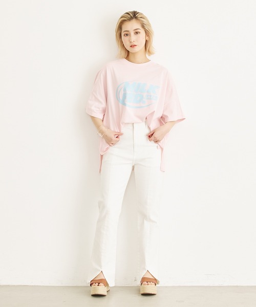 MILKFED.（ミルクフェド）の「DEFORMED LOGO BIG TOP（Tシャツ/カットソー・レディース・ホワイト/ブラック/ライトピンク・ONE SIZE）」の20枚目の写真